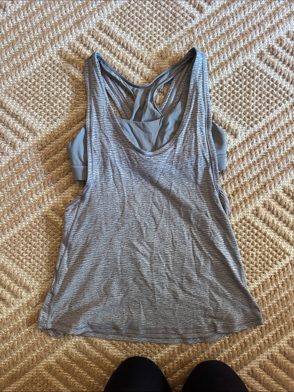 Lululemon Light Grey Layered Racerback Tank with Built-In Shelf Bra